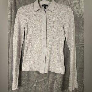 Rag & Bone Women’s Gemma Light Lilac Button Soft Lace Design Long Sleeve Blouse